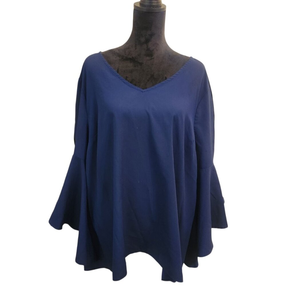 Lane Bryant Navy Blue Bell Sleeve High/Low Blouse Size 22/24
